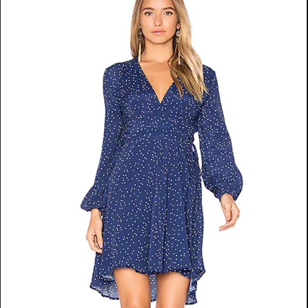Rolla’s Layla in Ink Spot blue polka dot short mini wrap dress fit flare M 10